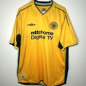 Vintage FC Celtic Glasgow 2002/03 Jersey T-Shirt Size L Football Away Kit Yellow